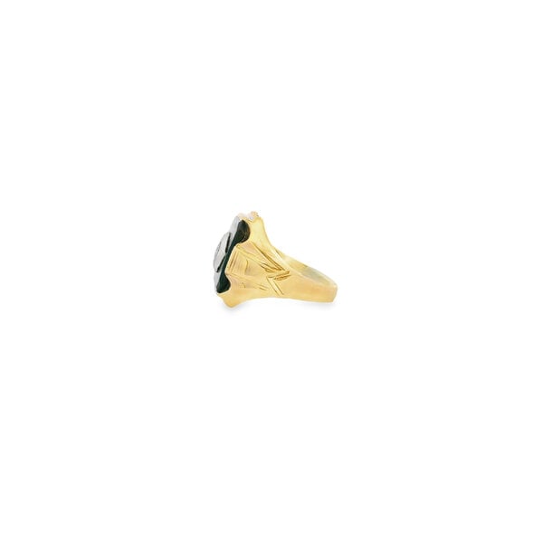 10K Yellow Gold 1940's .04ct Diamond 13x11mm Black Onyx Etched Ring Size 9