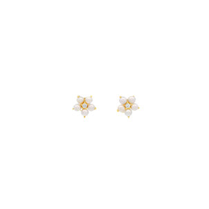 14KY .08ct Dia 4-4.5mm Freshwater Pearl Flower Post Earrings
