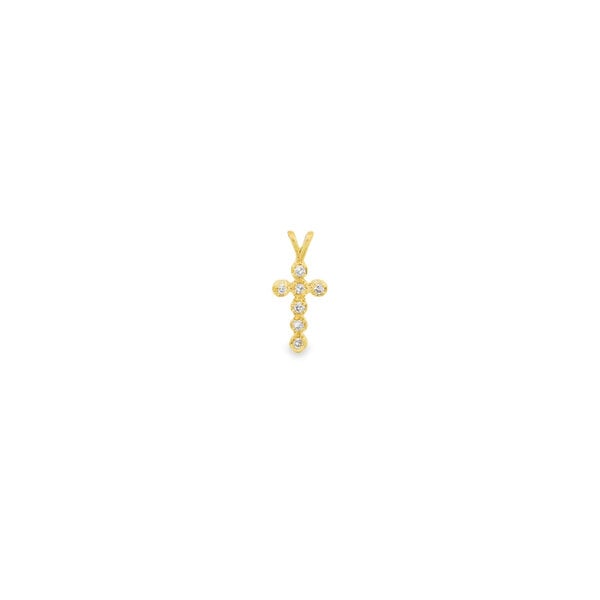 14K Yellow Gold Estate .05ct Diamond Cross Pendant 15x7mm