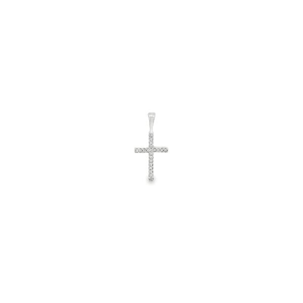 14K White Gold Estate .06ct Diamond Cross Pendant 18x9mm