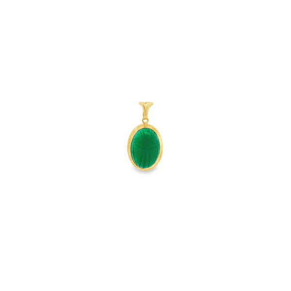 14K Yellow Gold 1970's Green Onyx Scarab Pendant 23x12mm