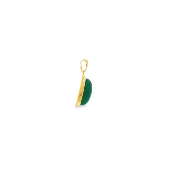 14K Yellow Gold 1970's Green Onyx Scarab Pendant 23x12mm
