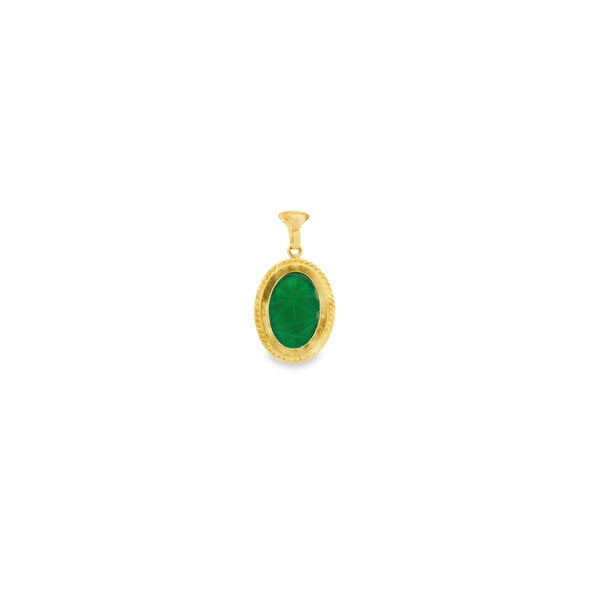 14K Yellow Gold 1970's Green Onyx Scarab Pendant 23x12mm