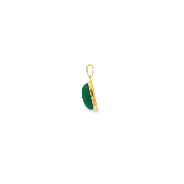 14K Yellow Gold 1970's Green Onyx Scarab Pendant 23x12mm