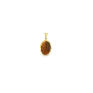 14KY 1970's Tigers Eye Scarab Pendant 23x12mm