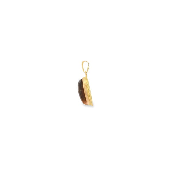 14K Yellow Gold 1970's Tigers Eye Scarab Pendant 23x12mm