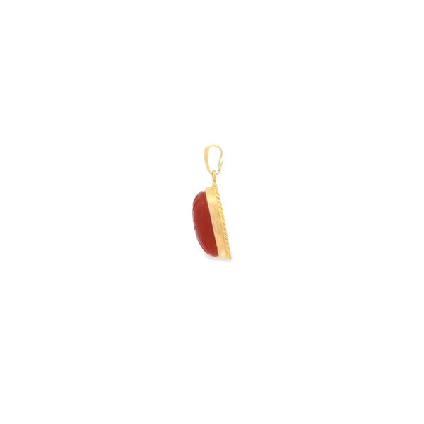 14K Yellow Gold 1970's Carnelian Scarab Pendant 23x12mm