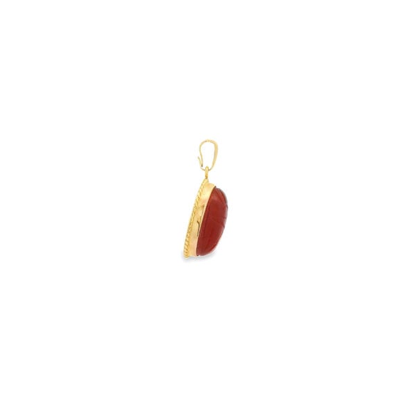 14K Yellow Gold 1970's Carnelian Scarab Pendant 23x12mm