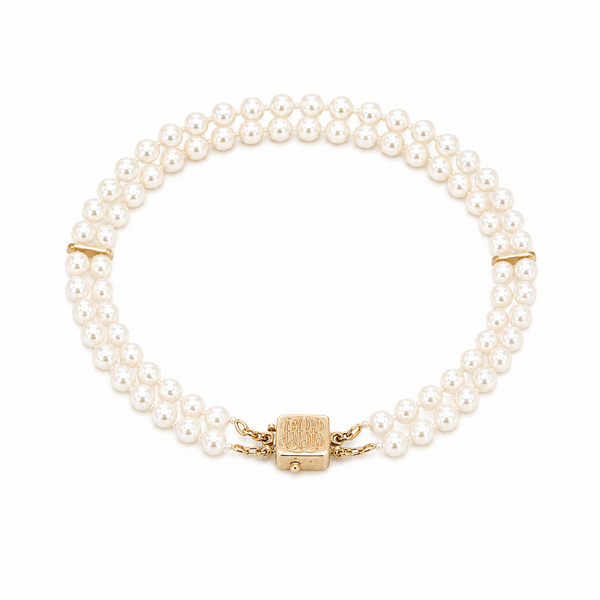 14K Yellow Gold GC Pearl Wedding Bracelet 7"