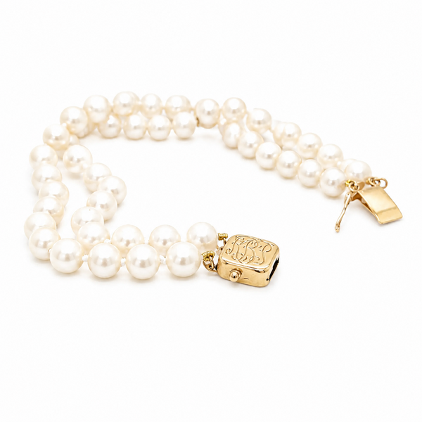 14K Yellow Gold GC Pearl Wedding Bracelet 7"