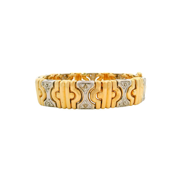 14K Yellow and White Gold 1980's .75ct Diamond Turkish Link Bracelet 7.25"