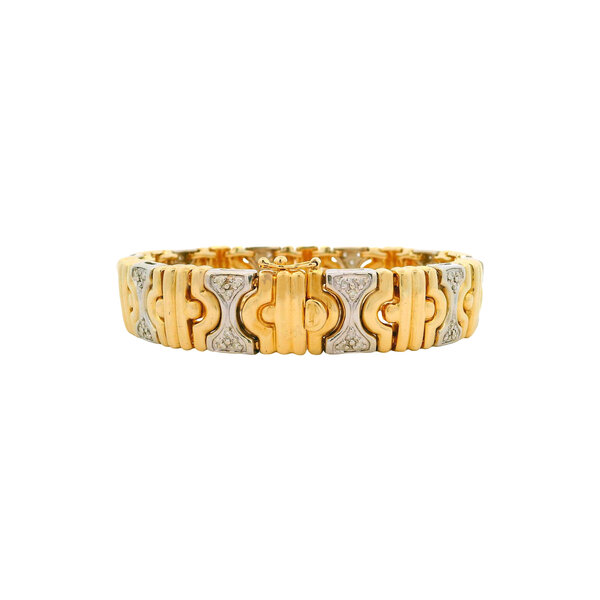 14K Yellow and White Gold 1980's .75ct Diamond Turkish Link Bracelet 7.25"