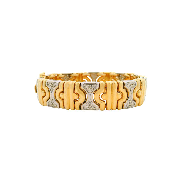14K Yellow and White Gold 1980's .75ct Diamond Turkish Link Bracelet 7.25"