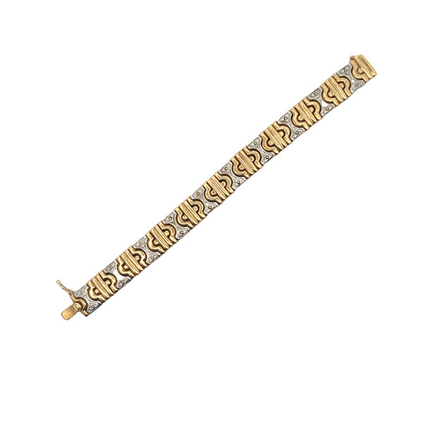 14K Yellow and White Gold 1980's .75ct Diamond Turkish Link Bracelet 7.25"