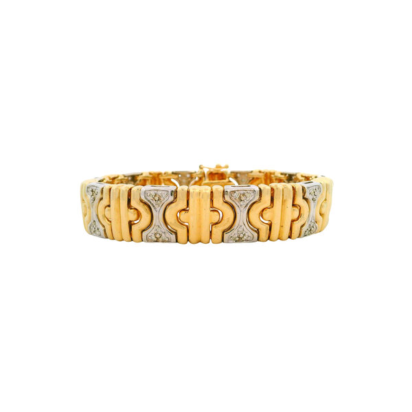 14K Yellow and White Gold 1980's .75ct Diamond Turkish Link Bracelet 7.25"