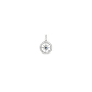14K White Gold Sapphire & Diamond Compass Rose Small Pendant