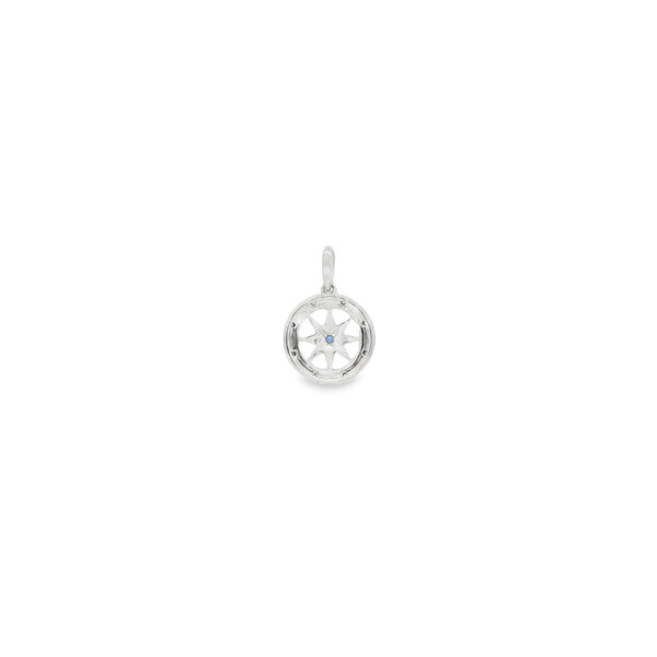 14K White Gold Sapphire & Diamond Compass Rose Small Pendant