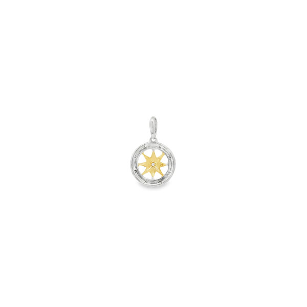14K Yellow & White Gold Diamond Small Compass Rose Pendant