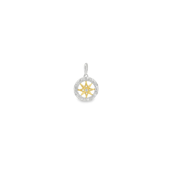 14K Yellow & White Gold Diamond Small Compass Rose Pendant