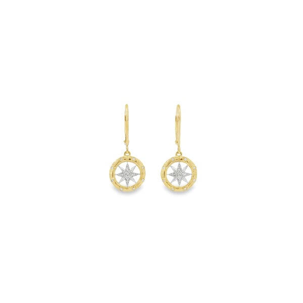 14K Yellow & White Gold .06ct Diamond Compass Dangle Earrings