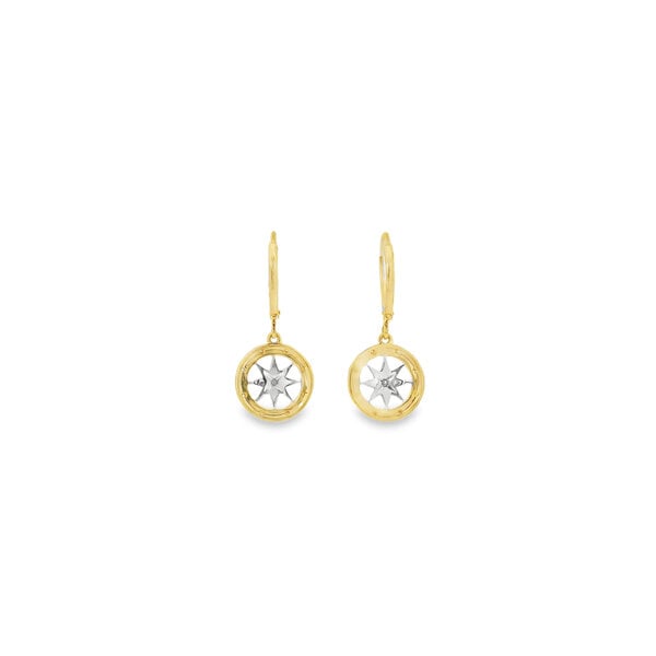 14K Yellow & White Gold .06ct Diamond Compass Dangle Earrings