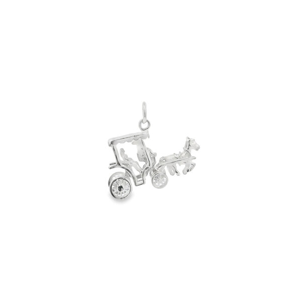 Sterling Silver Horse & Carriage with Moving Wheels Charm 30x16mm