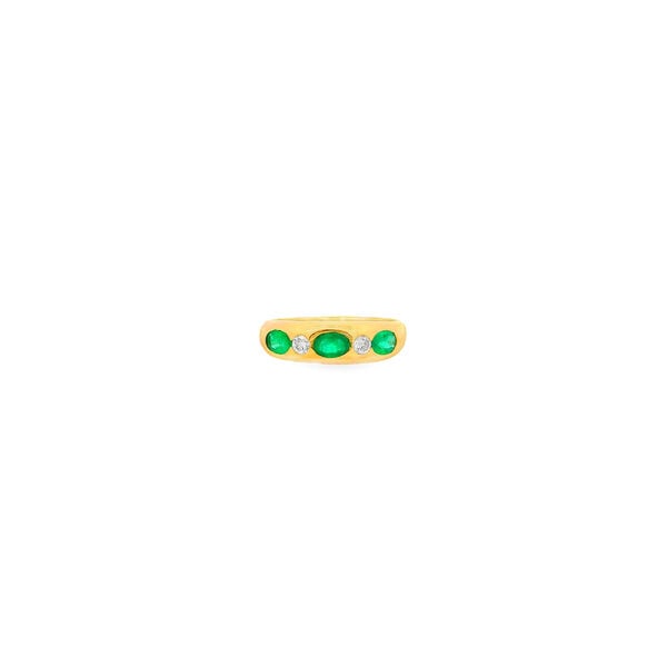 14K Yellow Gold Estate .55ct Emerald .10ct Diamond Gypsy Set Band Size 6