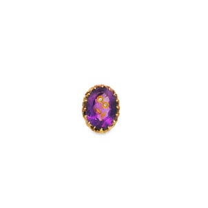 14KY Victorian Rose of Sharon 18ct Oval Amethyst .04ct Dia Ring Sz 6.5