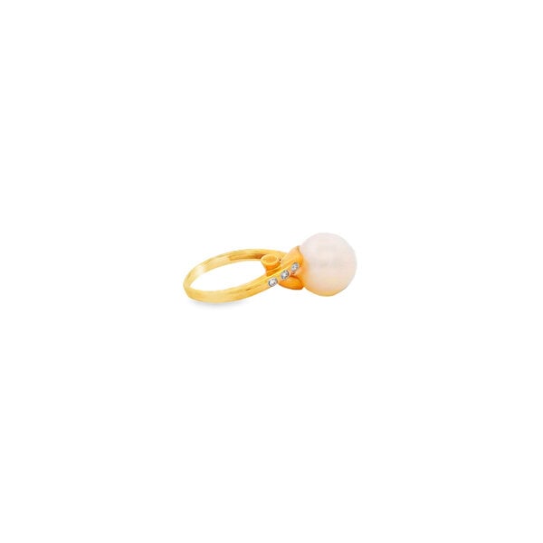 Sale 10K Yellow Gold 10mm White Freshwater Pearl .06ct Diamond Ring Size 7