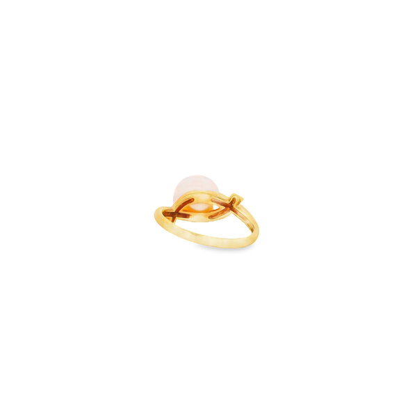 10K Yellow Gold 10mm White Freshwater Pearl .06ct Diamond Ring Size 7