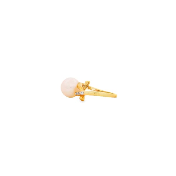 Sale 10K Yellow Gold 10mm White Freshwater Pearl .06ct Diamond Ring Size 7