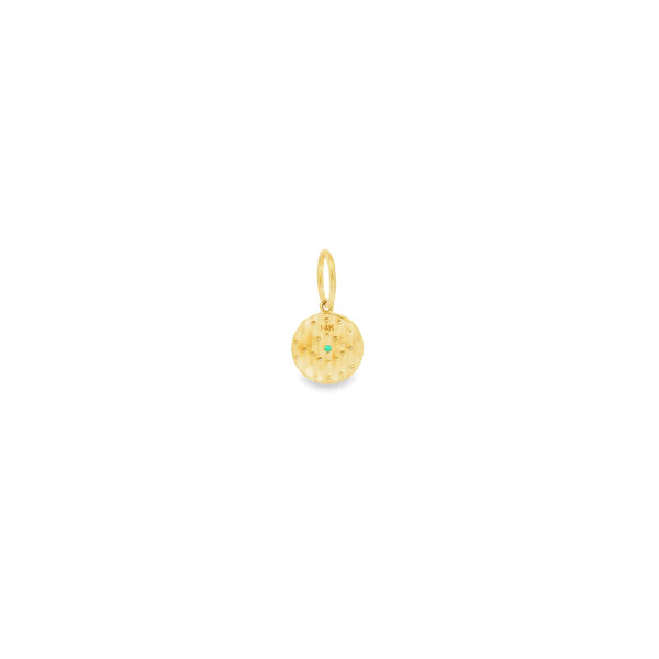 Sale 14K Yellow Gold .02ct Emerald & .12ct Diamond Evil Eye Disc Pendant