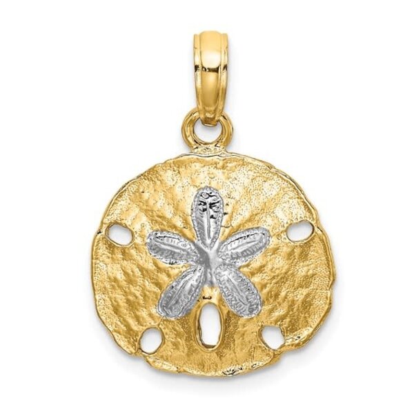 14K Yellow & White Gold 24x15mm Textured Sand Dollar Charm