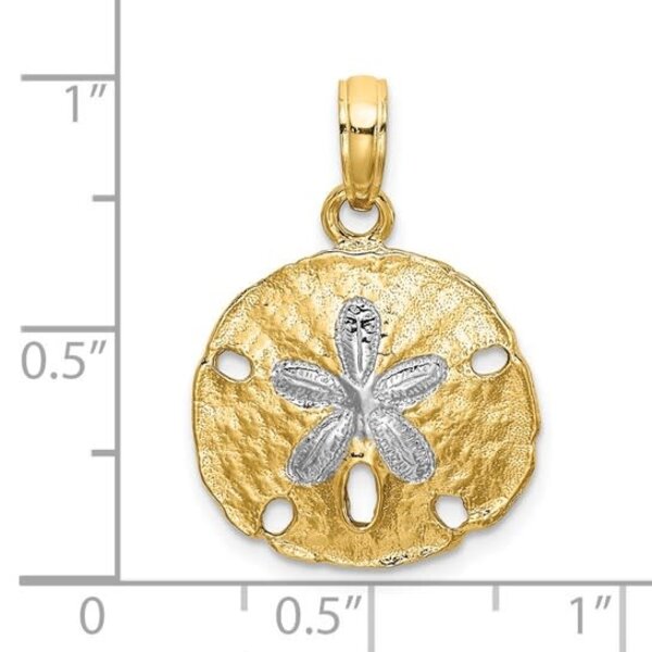 14K Yellow & White Gold 24x15mm Textured Sand Dollar Charm