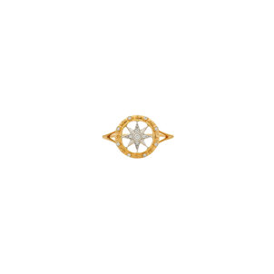14K Yellow & White Gold Diamond Compass Rose Ring