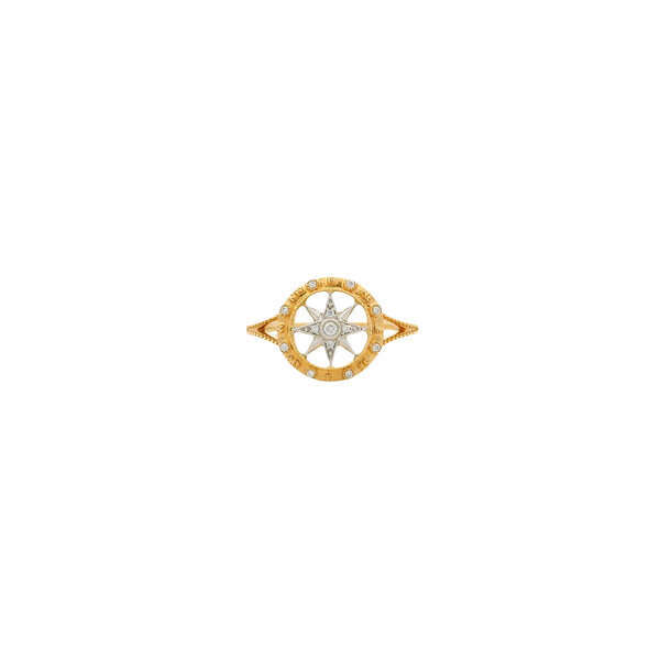 14K Yellow & White Gold .04ct Diamond Compass Ring Size 6.5