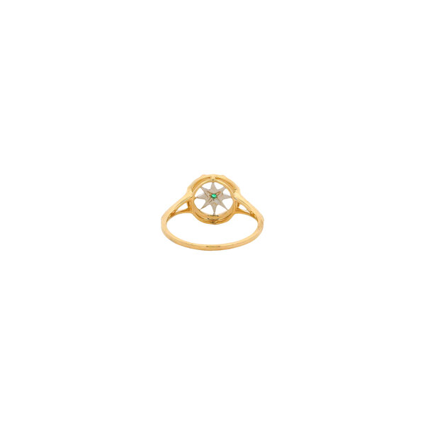 14K Yellow and White .03ct Diamond and .02ct Emerald Compass Ring Size 7