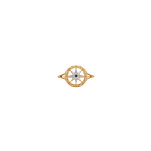 14KYW .03ct Dia and .02ct Sapp Compass R Sz 6.5