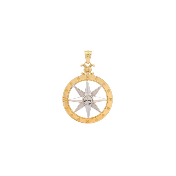 14K Yellow & White Gold Diamond Cut Compass Rose Pendant