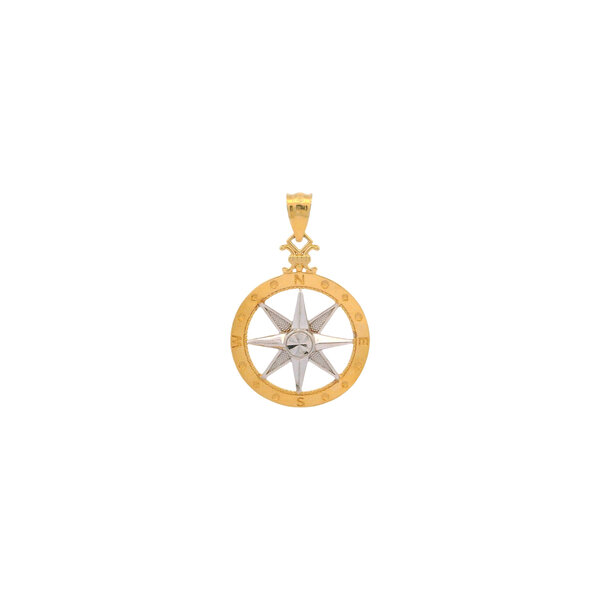 14K Yellow & White Gold Diamond Cut Compass Rose Pendant