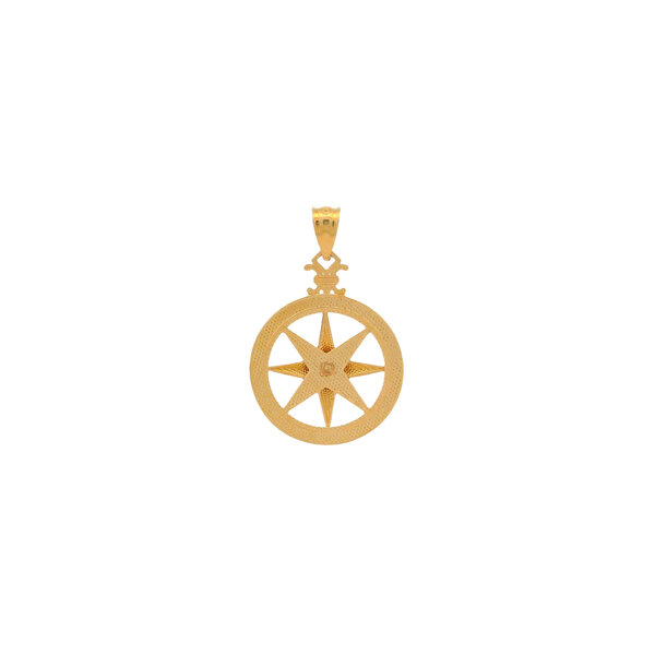 14K Yellow & White Gold Diamond Cut Compass Rose Pendant
