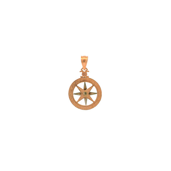 14K Rose & White Gold Diamond Cut Compass Rose Pendant