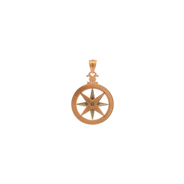 14K Rose & White Gold Diamond Cut Compass Rose Pendant