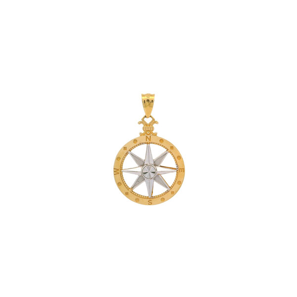 14K Yellow & White Gold  Reversible 3D Compass Rose Pendant