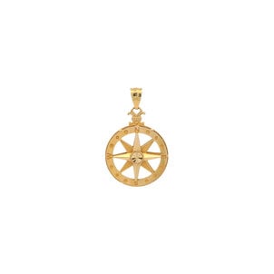 14K Yellow & White Gold  Reversible 3D Compass Rose Pendant