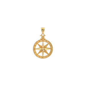 14KYW D/C Reversible 3D Compass Rose Pendant