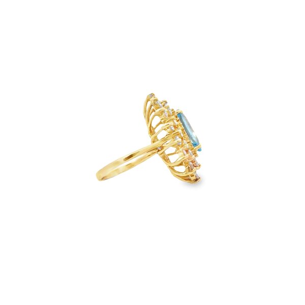 14K Yellow Gold 1970's 2.10ct Blue Topaz & 1.50ct Diamond Ring Size 5.25