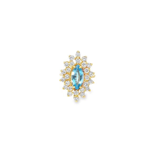 14K Yellow Gold 1970's 2.10ct Blue Topaz & 1.50ct Diamond Ring Size 5.25