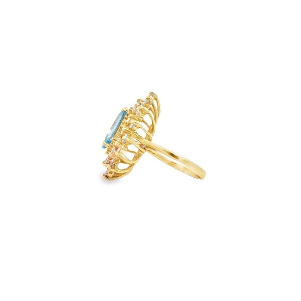 14K Yellow Gold 1970's 2.10ct Blue Topaz & 1.50ct Diamond Ring Size 5.25