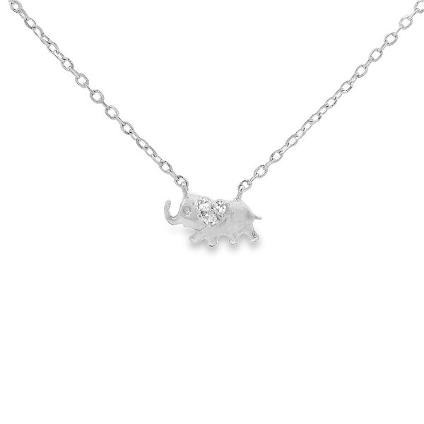 10K White Gold .01ct Diamond Split Chain Elephant Necklace 16"-17"-18"